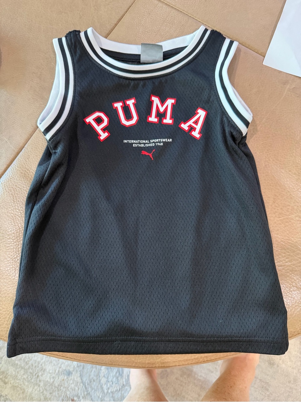 Puma Black Mesh Sleeveless Jersey with White Trim and Red Logo